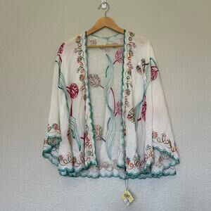 Handmade Sheer White Embroidered Shall, Scarf or Wrap No Size